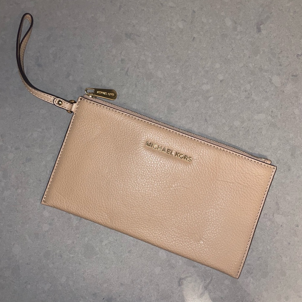 Michael Kors beige wristlet 9.75 x 5.5 inches